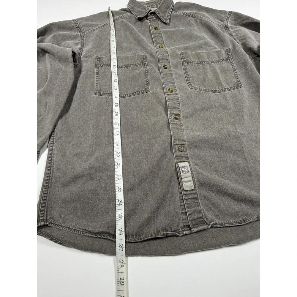 Vintage 90s Levis Denim Shirt Mens Medium Gray Faded Washed Button Up Workwear